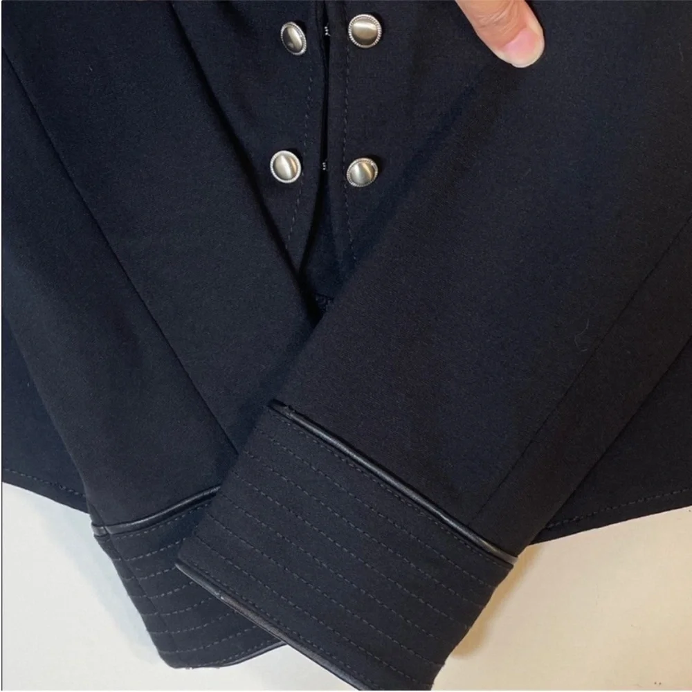 White House Black Market Ponte Black Military Jacket with Leather Pipping. 4.NWT - Picture 7 of 13